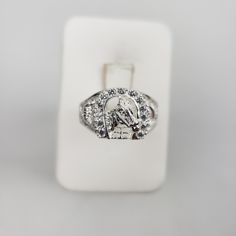 925 sterling silver men's horse with zircon ston‎ Ring size 11.5 New